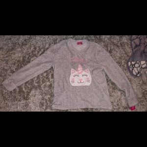 Soft Grey PullOver Pajama with cat “sleepy” Top
